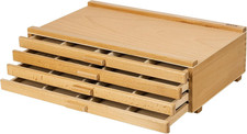 4-Drawer Beech Wood Art Supply Storage Box with Dividers, Natural  Portable Woo
