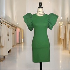 ZARA Dress Women’s Green Round Neck Short Sleeves in Ruffled Poplin Size M