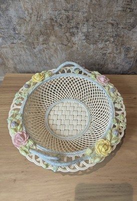Belleek Ireland Porzellan Schale Gittergeflecht Korb früh? blumen wie vorgefunden