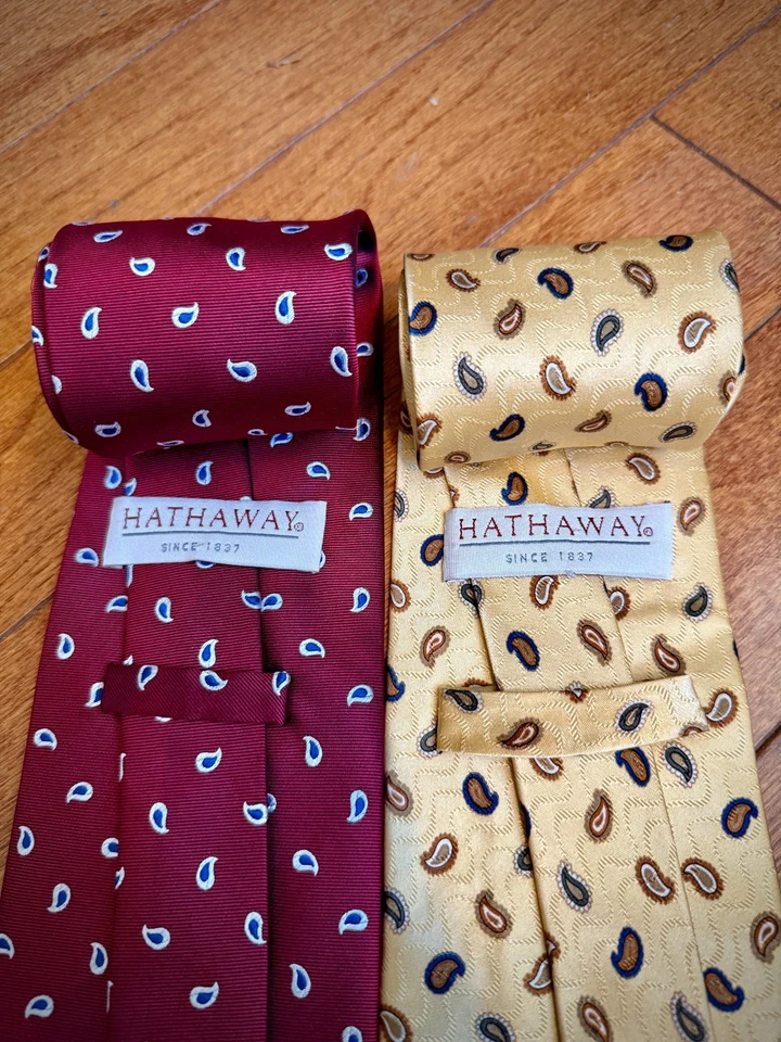 Lote Corbata Vintage Hathaway Paisley - Corbatas Borgoña y Doradas - Clásica Preppy Hombres Foto 2 de 4