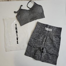 NEW WOMENS 2 Piece Workout Set Gray Sports Bra  Shorts Outfit Thrive Size S
