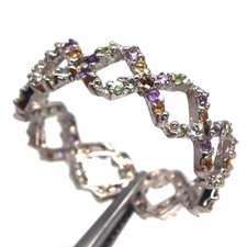 925 Sterling Silver Green Peridot Amethyst Citrine Topaz Quartz Ring Size 8.75