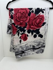 Vibrant Vintage Scarf from the 1960s Gimbels Black Gray Red Rose Rare Find