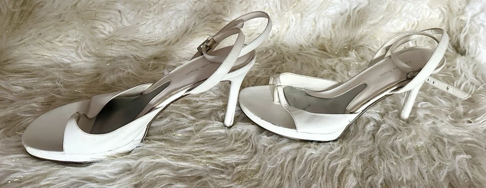 Tacones blancos vintage Amanda Smith talla 10 - plataforma punta abierta con honda Foto 3 de 4