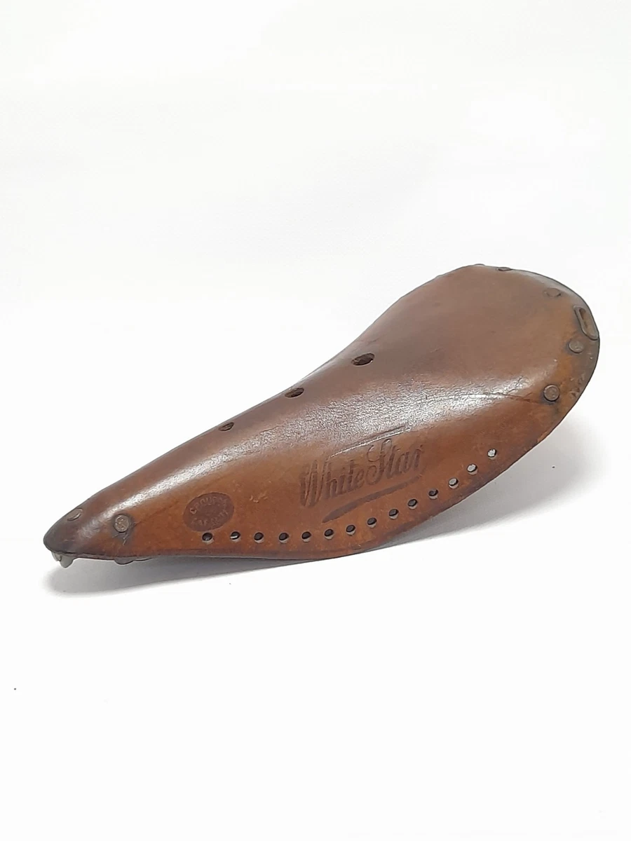Selle De Vélo Ancienne En Cuir Perjohn – Années 50, Vintage, Cuir Patiné