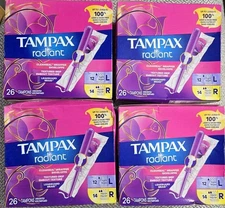 Tampax Radiant Tampons 26 Tampons 12 Light 14 Regular 4 Pack Unscented NewSealed