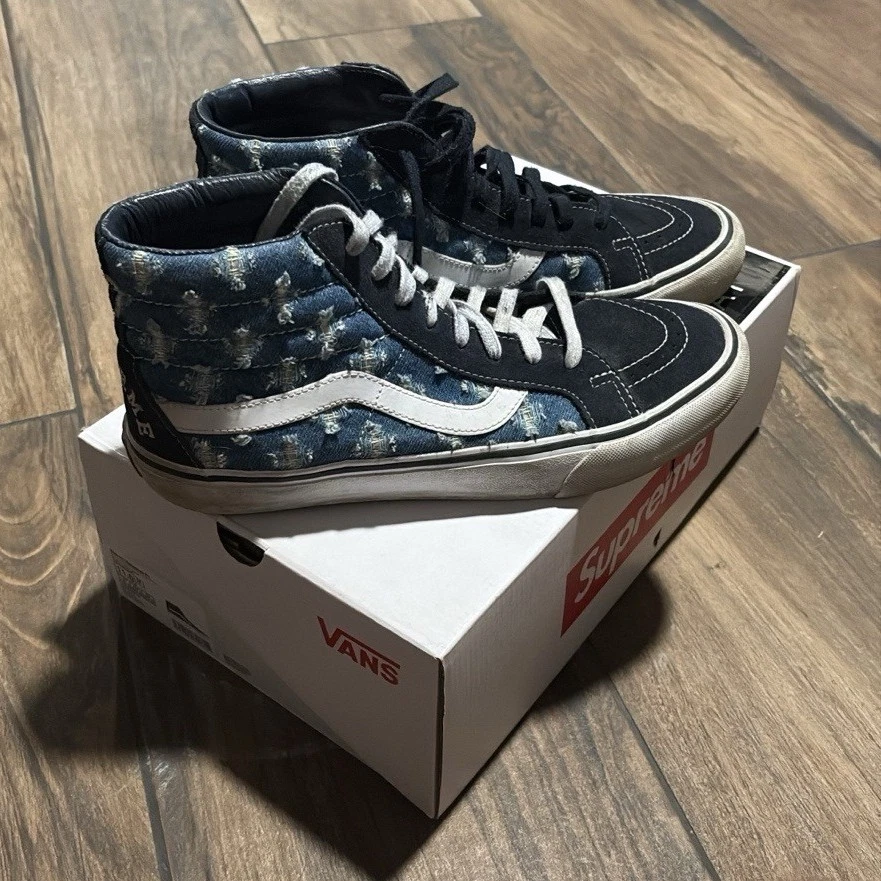 Supreme x Vans Sk8- High Black Hole Punch Denim for sale | eBay
