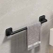 No-Drill Bathroom Towel Holder Self-Adhesive White & Black Towel Rack Rail