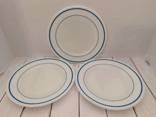 Vintage Pyrex Tableware By Corning Blue Band 9" Dinner Plate #703 Set/ 3