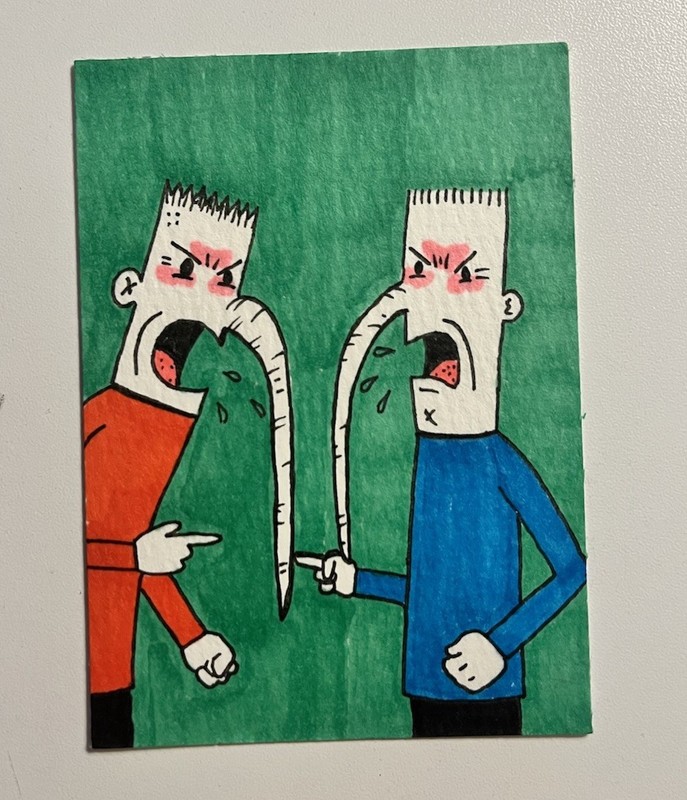Silly ACEO Original Art Card, Mixed Media, 2.5 x 3.5 OOAK Hand Drawn Mini Humor