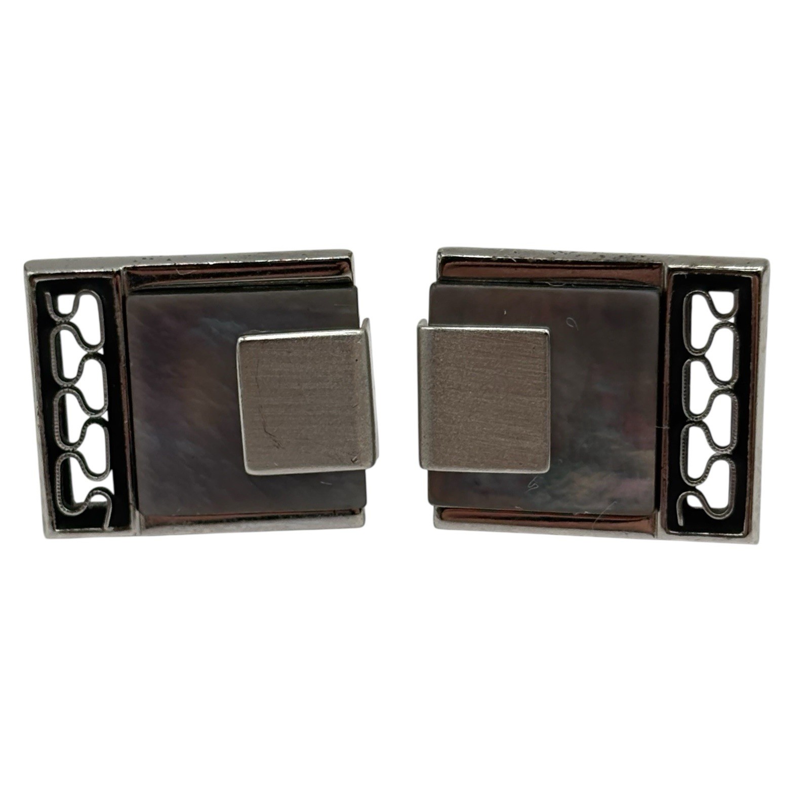 Anson Abalone Shell Cufflinks Open Work Metal Acc… - image 4