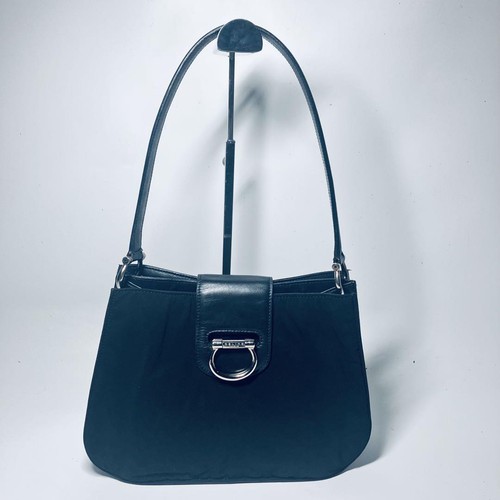 Borsa Celine monospalla cerchio nylon pelle nera unisex vintage 8,3x11,8x3,9i