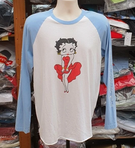 SS16 Supreme Betty Boop Raglan L/S Tee Blu Chiaro Manica Lunga XL T Shirt Top