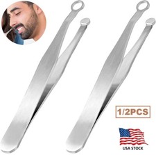 2 Universal Nose Hair Tweezers Stainless Steel Round Tip Nasal Clecr Hair Remove
