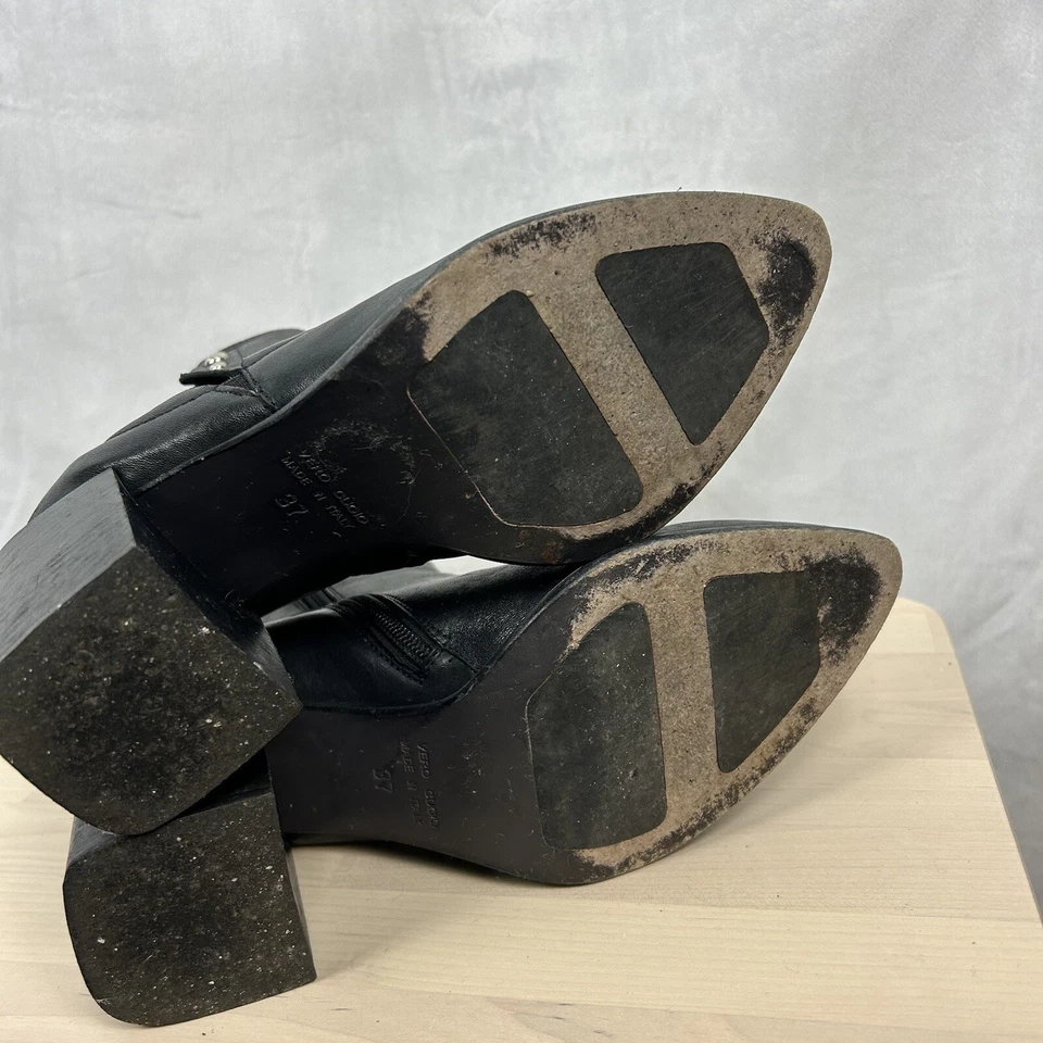 LAURA BELLARIVA Black Leather Pointed Toe Chunky Square Heel Boots Sz 37/7 - Image 4 of 4