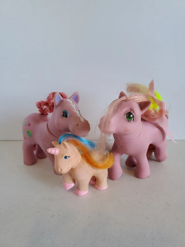 Vintage My Little Pony Lot Of 3 Hasbro Remco Umbrella Heart 1984 Pink Orange - Image 2 of 4