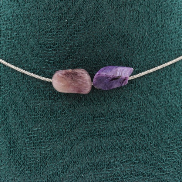Halskette 2 Perlen Charoit Aus Russland. Kette Aus Edelstahl Halskette Damen-image