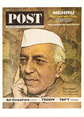 1963 JAN 19 PM Nehru NORMAN ROCKWELL SATURDAY EVENING POST COVER ART PRINT