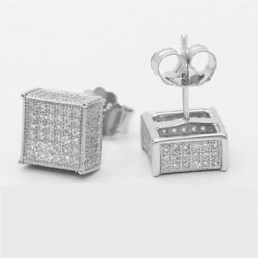 ピアス Matte Finished Sterling Silver Bubble / Shower Stud Earring Men's Sterling Silver 925 CZ Natural 11mm Round Studs