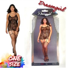 NWT Dreamgirl O/S Queen Lace Garter Dress with Criss-Cross Details Black 0331X