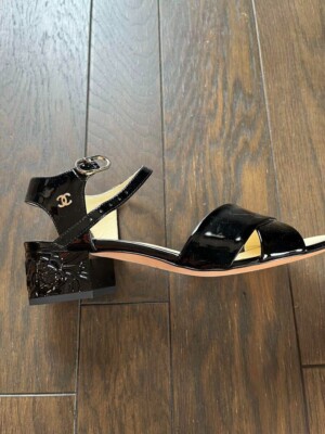 CHANEL enamel Floral Low Heel Sandals Mules Pumps Shoes Women EU
