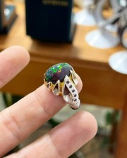 4Ct Natural Fire Black Opal Ring In 925 Sterling Silver Amazing True ton Ring