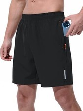 Men Athletic Running Shorts Quick Dry 7''/9'' Lightweight Gym Zipper Pockets