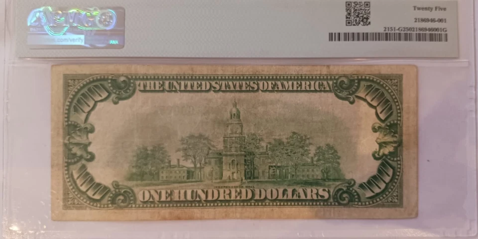 1928A $100 Federal Reserve Note starts 2 zeros #G00854382A Chicago PMG CH VF25 - Image 2 of 3