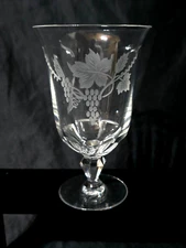 Etched Crystal 5.75" Iced Tea Goblet Glass Grapes & Vine - Unknown Maker