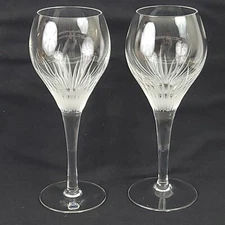 2 Vintage Belfor Savannah Crystal Wine Glasses Cut Plant Grass Pattern 8" Set