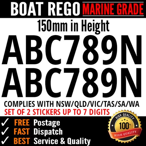 BOAT REGO Personalise Text Sticker Decal Registration Letter Marine Grade Vinyl eBay