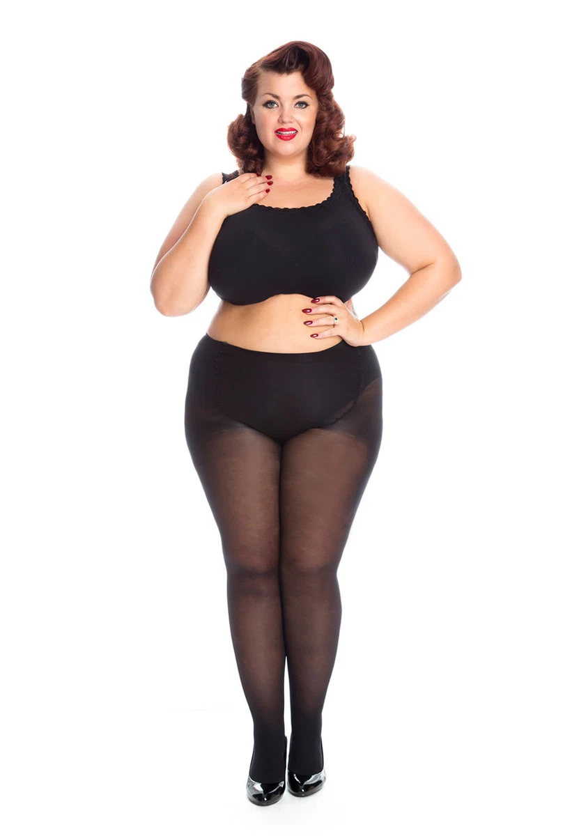 Plus Size 50 Denier Extra Wide High Waist Tights Short Leg UK XL Black