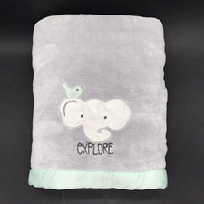 Just Born Elephant Baby Blanket Bird Embroidered Satin Binding Gray