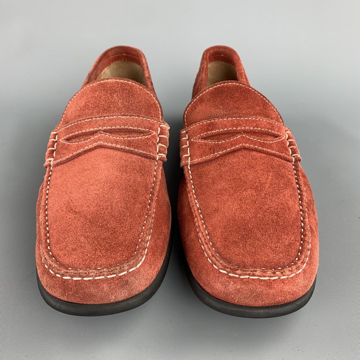 BATTISTONI Size 7.5 Brick Contrast Stitch Suede Slip On Penny Loafers Bontoni - Fascinoso Sesamo Sand Suede Penny Loafer main image 4