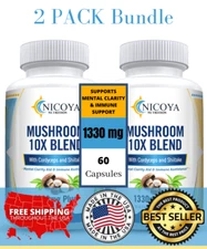 Mushroom 10x Blend 330mg | Immune Support, Mental Clarity & Focus  -2 PACK