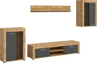 Xonox.Home 4 Tlg. Wohnwand Wohnkombi Schrankwand Jam Grau Wotan Eiche 184X169Cm