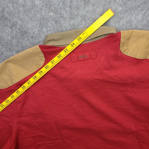 Vintage Orvis Rugby Polo Shirt Mens XL Red Shoulder Patches Side Slit Preppy - Picture 7 of 8