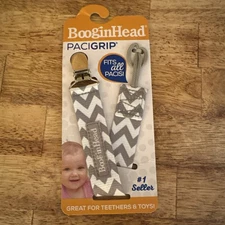 BooginHead PaciGrip Pacifier Gray White Chevron Teether Toys Clip Holder