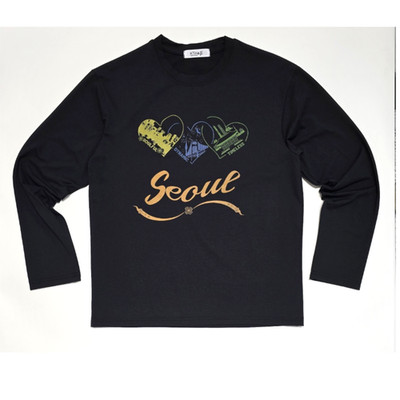 Seoul City Skyline Korean Culture T-Shirt Long Sleeve Eco Friendly Black Medium