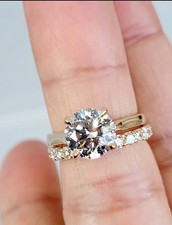 3.00 Carat Genuine Lab Grown Diamond Ring with Band 14K Gold CERTIFIED