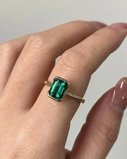 Natural Emerald Proposal Wedding Ring 14K Real Yellow Gold Solid 3.00 Ct Emerald