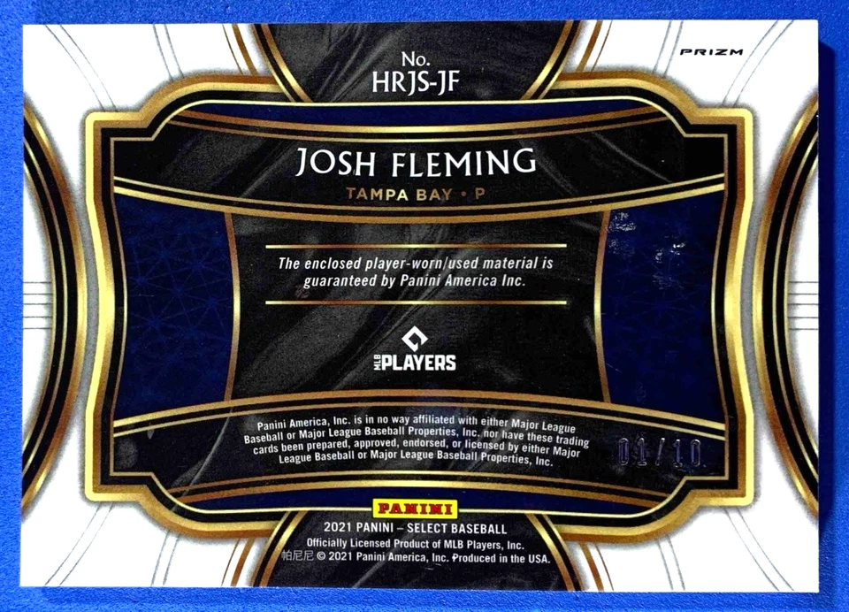 Josh Fleming 2021 Panini Select Horizontal Rookie Jumbo Swatch Gold Prizm RC /10 - Image 2 of 2
