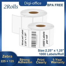 2Rolls 1000 Labels 2.25"x1.25" Direct Thermal for Zebra LP2824 LP2844 TLP2824