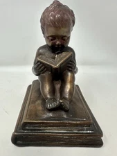 LG  KBW KATHODIAN BRONZE CLAD ANTIQUE CHILD READING BOOK END