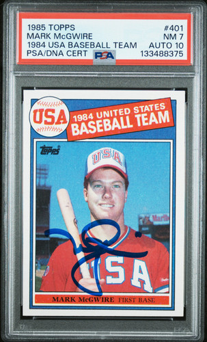 1985 Topps Mark McGwire Signed USA Rookie Baseball Card PSA 7 DNA 10 Certified