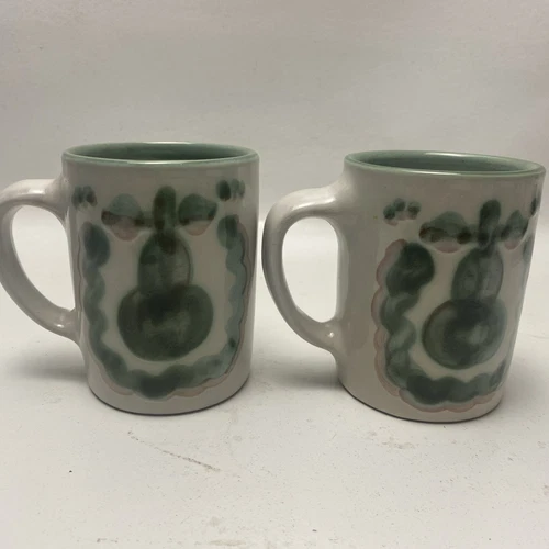 Vintage 1950s  M.A. Hadley, Kentucky Pottery Green Grape & Pear Coffee Mugs Set