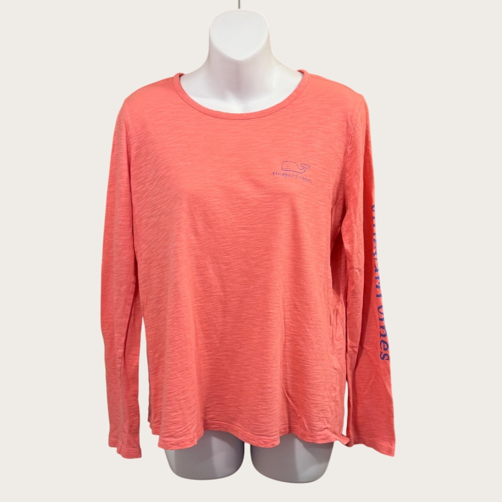 Vineyard Vines Coral Pink Long Sleeve Whale Logo T-Shirt Size Medium