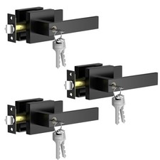 Keyed Alike Door Handles 3 Pack Same Keys , Matte Black Door Handle with Lock...