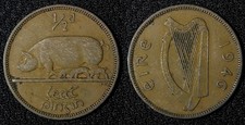 Ireland Republic Bronze 1946 1/2 Penny Sow with five piglets KM# 10 (28 030)