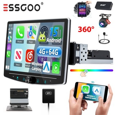 DAB+ Android 15 4+64GB Autoradio 1 DIN Carplay GPS Navi 360° Drehbar Bildschirm